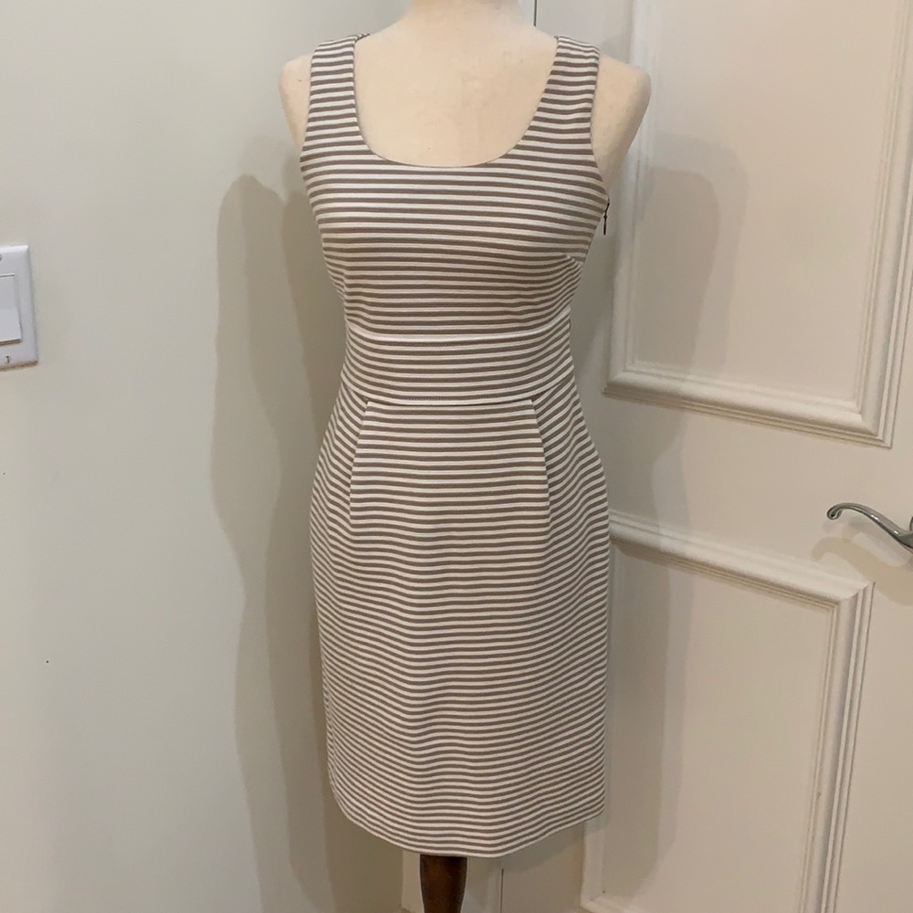 Banana republic fitted striped white tan dress 0